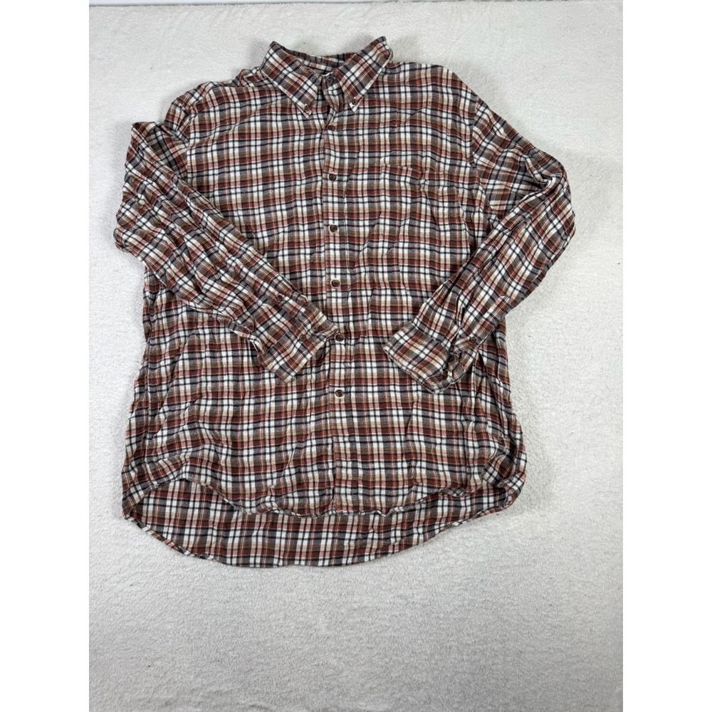 Saddlebred Flannel Button Down Men XXL Brown Excellent Plaid Cotton Long Sleeve